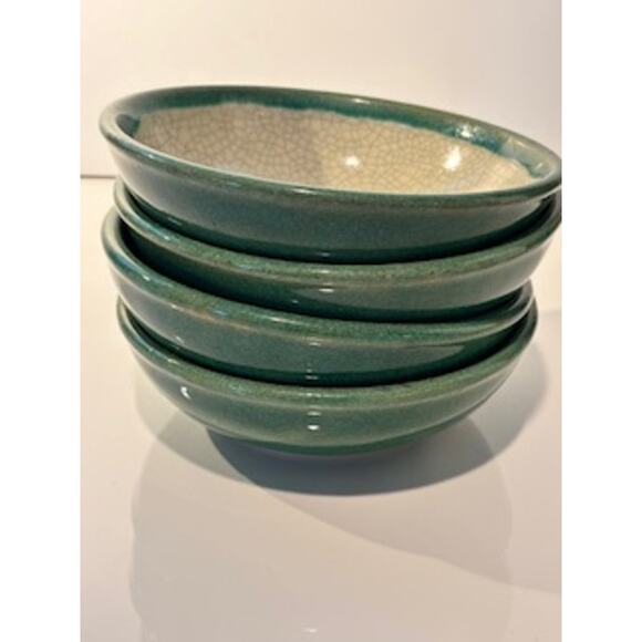Pier 1 Crackle Collection Distressed Coupe Cereal Bowl Pottery Green Tan 6.75" - Picture 7 of 12
